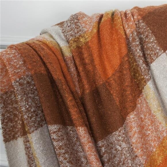 Super Soft Vintage Fluffy Plaid Throw Blanket-100% Acrylic Cashmere-Like - Picture 4 of 8